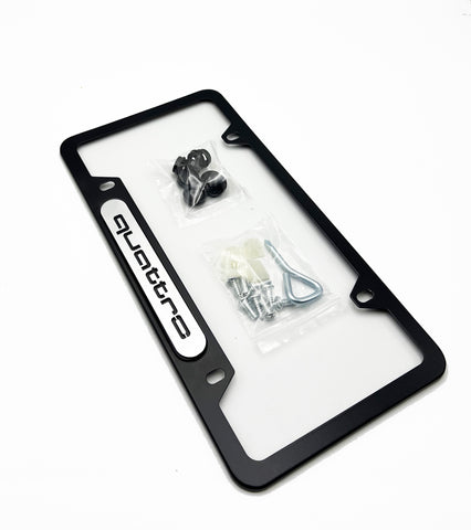 Audi Quattro License Plate Frame with hardware ( Matte Black )( METAL LOGO)