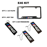 E46 KIT  2 License Plate Frames 1 key tag 2 air freshers