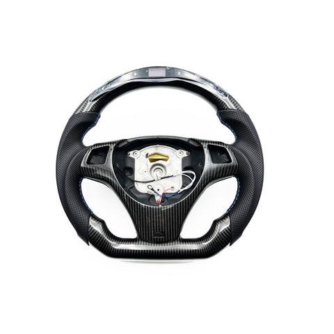 E9X SERIES RACE GLOSS CARBON FIBER & LEATHER STEERING WHEEL WITH LED DISPLAY