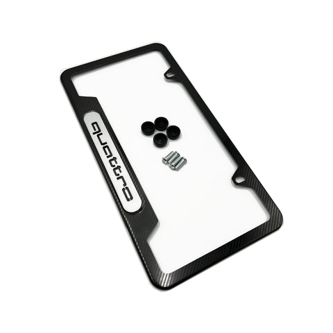 AUDI CARBON FIBER LICENSE PLATE FRAME ( STAINLESS QUATTRO LOGO )