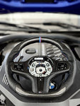 BMW G8X G2X Full Carbon Fiber Steering wheel , Side Perforated Leather , M stitching , tri color stripe. Heated