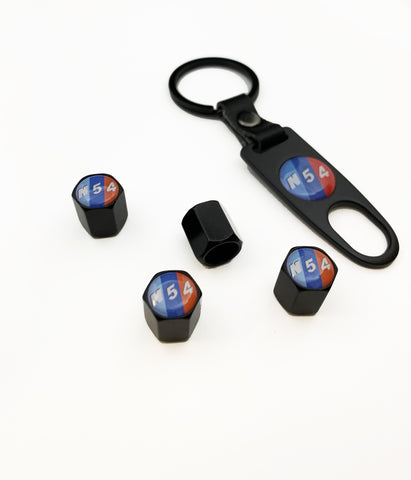 N54 TIRE VALVE STEAM CAP SET OF 4 With key chain. FOR ALL BMW